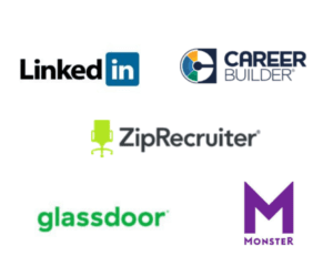 LinkedIn, Career Builder, ZipRecruiter, Glassdoor, and Monster logos