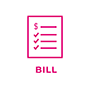 Pink sheet of paper with expenses logo that says "bill"