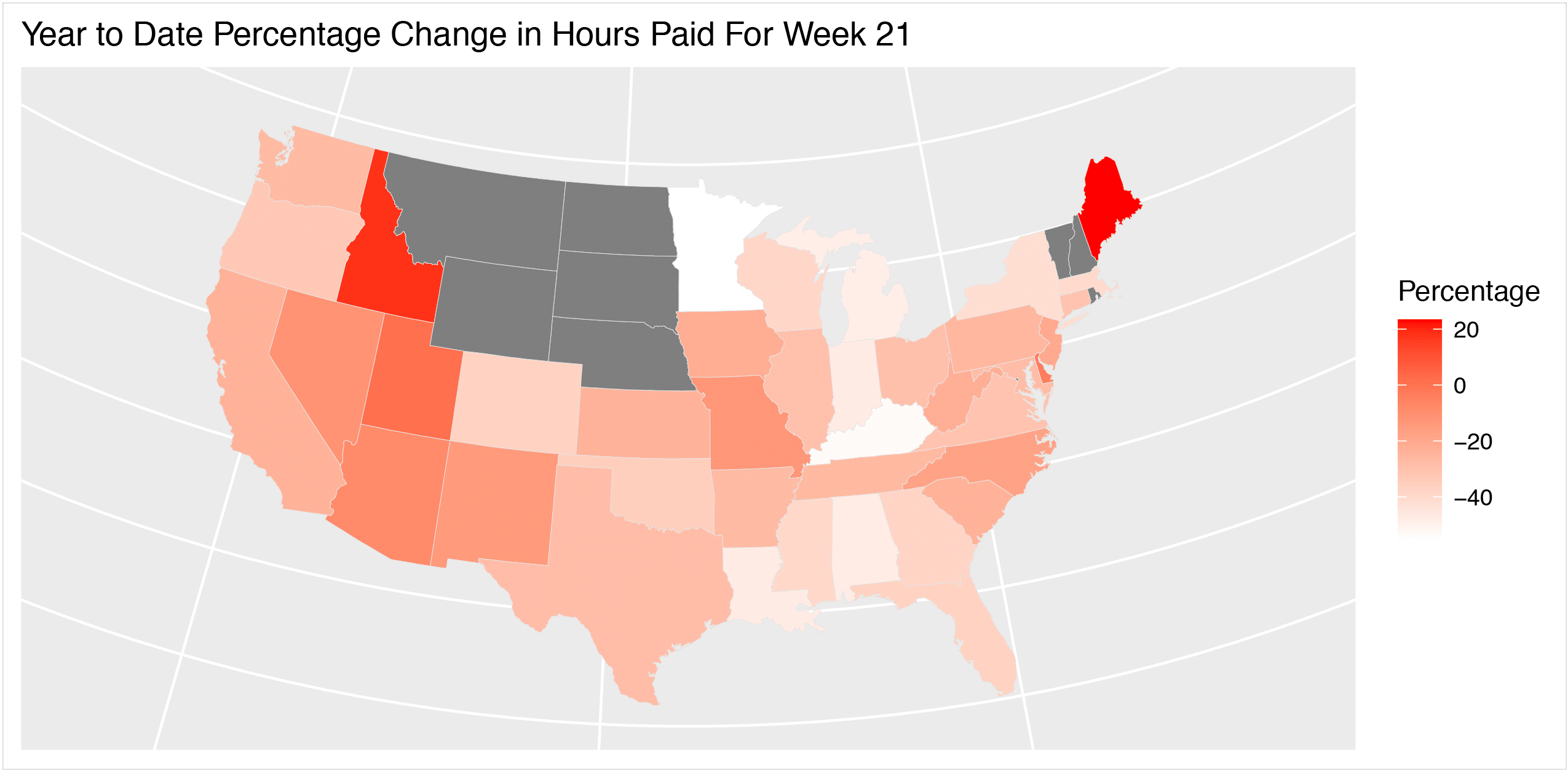 Graph of the year to date percentage change in hours paid for the week